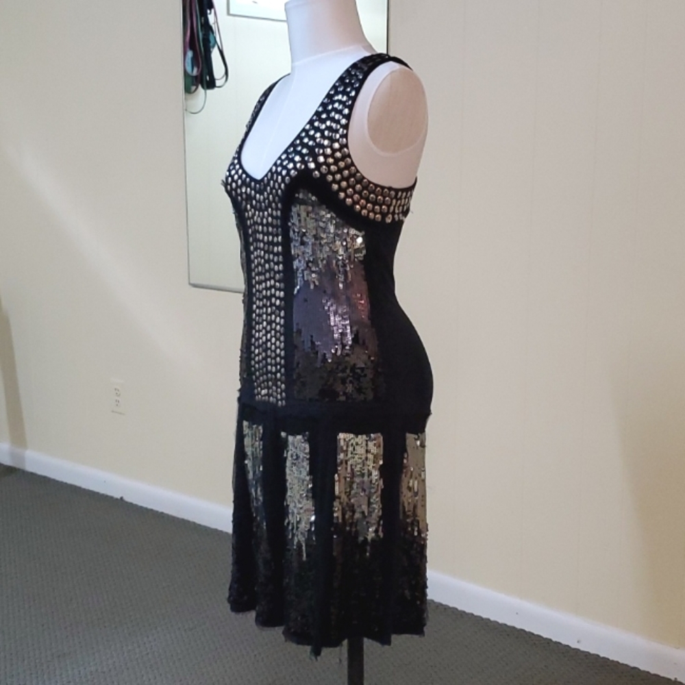 Miss Me Sequined Black dropped waist Dress sz M